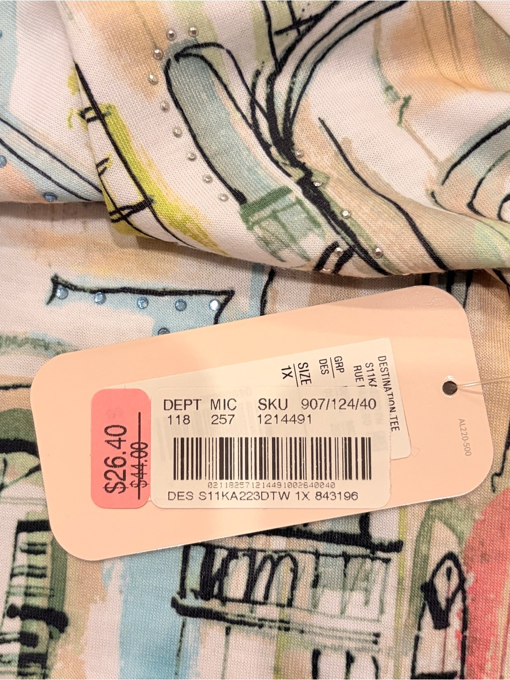 NWT Watercolor Paris Cityscape 3/4 Sleeve  Embellished crystals PLUS 1X - Picture 7 of 10